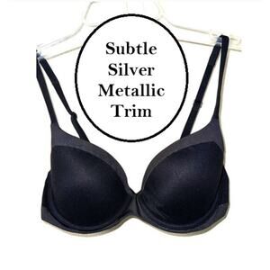 32D Body By Victoria's Secret Bra Lined Demi Metallic Trim Underwire Silver Glam